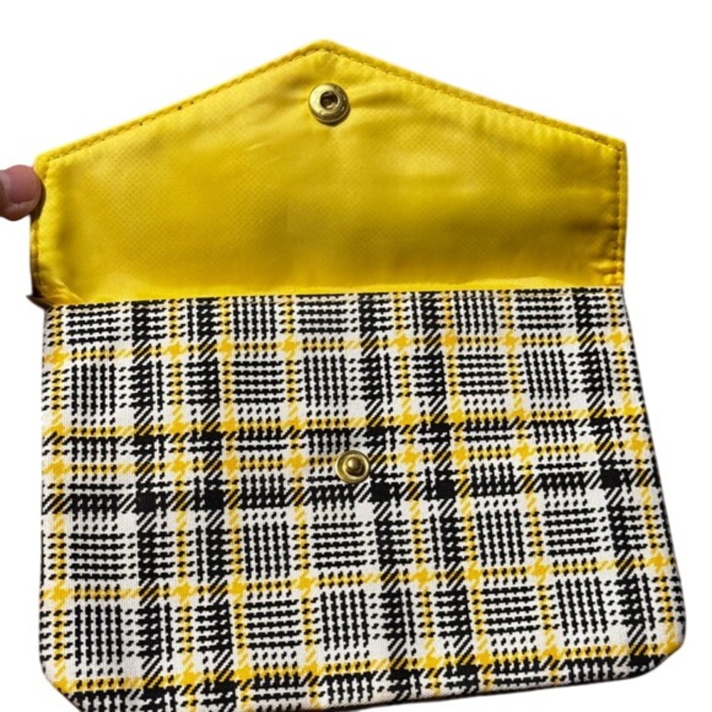 Ipsy Plaid Wallet Card Holder Small Coin Purse‎ Yellow Black White - Picture 3 of 4